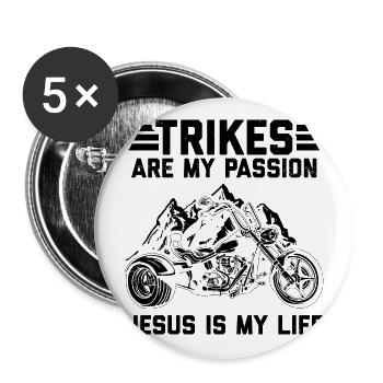 Trike Motorrad | Trikes Triker Motorräder Geschenk - Buttons groß 56 mm (5er Pack) - Weiß - Vorne