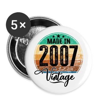 Vintage Made in 2007 Geburtsjahr 2007 Geburtstag - Buttons groß 56 mm (5er Pack) - Weiß - Vorne