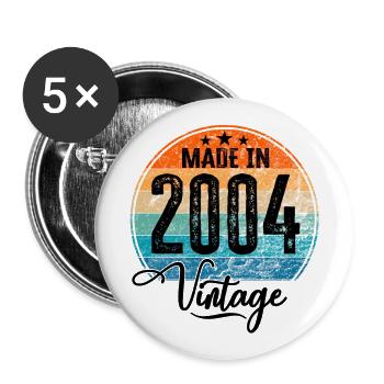 Vintage Fabriqué en 2004 Année de naissance 2004 Anniversaire - Lot de 5 grands badges (56 mm) - blanc - Devant