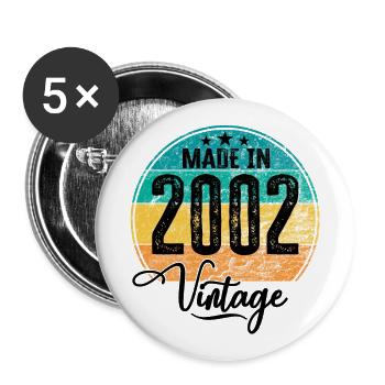 Vintage Fabriqué en 2002 Année de naissance 2002 Anniversaire - Lot de 5 grands badges (56 mm) - blanc - Devant