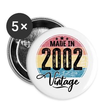 Vintage Fabriqué en 2002 Année de naissance 2002 Anniversaire - Lot de 5 grands badges (56 mm) - blanc - Devant