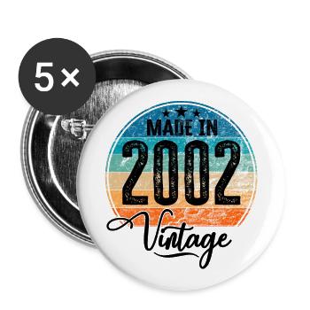 Vintage Fabriqué en 2002 Année de naissance 2002 Anniversaire - Lot de 5 grands badges (56 mm) - blanc - Devant