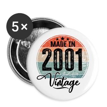 Vintage Made in 2001 Year of birth 2001 Birthday - Buttons large 2.2''/56 mm (5-pack) - white - Front