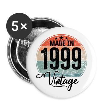 Vintage Made in 1999 Geburtsjahr 1999 Geburtstag - Buttons groß 56 mm (5er Pack) - Weiß - Vorne