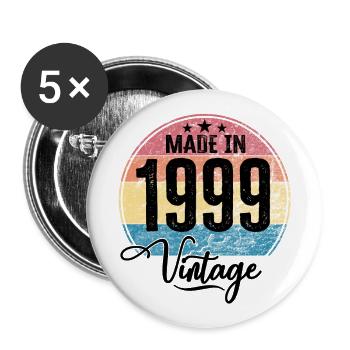 Vintage Fabriqué en 1999 Année de naissance 1999 Anniversaire - Lot de 5 grands badges (56 mm) - blanc - Devant