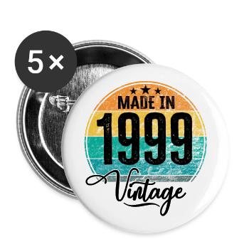 Vintage Made in 1999 Geburtsjahr 1999 Geburtstag - Buttons groß 56 mm (5er Pack) - Weiß - Vorne