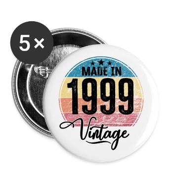 Vintage Made in 1999 Geburtsjahr 1999 Geburtstag - Buttons groß 56 mm (5er Pack) - Weiß - Vorne