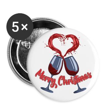 Joyeux Noël Mignon Coeur Vive Verre de vin Noël - Lot de 5 grands badges (56 mm) - blanc - Devant