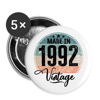 Vintage Made in 1992 Year of birth 1992 Birthday - Buttons large 2.2''/56 mm (5-pack) - white - Front