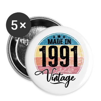 Vintage Made in 1991 Geburtsjahr 1991 Geburtstag - Buttons groß 56 mm (5er Pack) - Weiß - Vorne