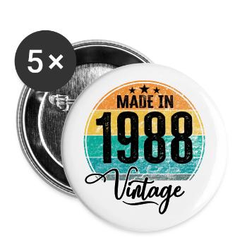Vintage Made in 1988 Geburtsjahr 1988 Geburtstag - Buttons groß 56 mm (5er Pack) - Weiß - Vorne