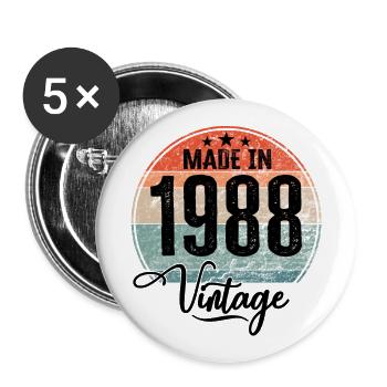 Vintage Made in 1988 Year of birth 1988 Birthday - Buttons large 2.2''/56 mm (5-pack) - white - Front