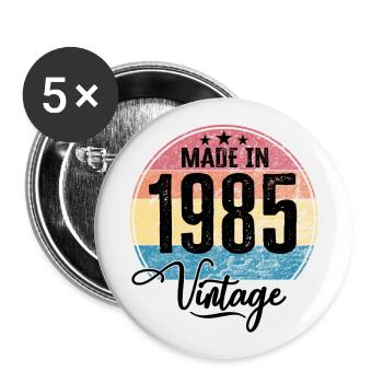 Vintage Made in 1985 Year of birth 1985 Birthday - Buttons large 2.2''/56 mm (5-pack) - white - Front