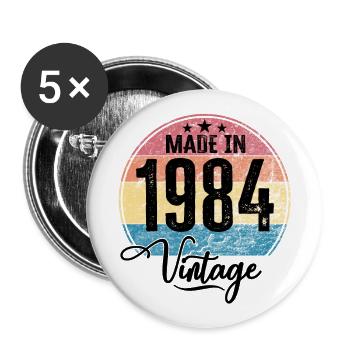 Vintage Made in 1984 Year of birth 1984 Birthday - Buttons large 2.2''/56 mm (5-pack) - white - Front