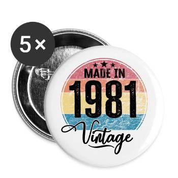 Vintage Made in 1981 Year of birth 1981 Birthday - Buttons large 2.2''/56 mm (5-pack) - white - Front