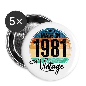 Vintage Made in 1981 Year of birth 1981 Birthday - Buttons large 2.2''/56 mm (5-pack) - white - Front