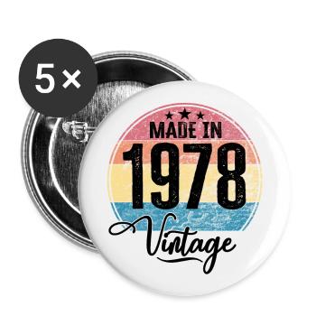 Vintage Fabriqué en 1978 Année de naissance 1978 Anniversaire - Lot de 5 grands badges (56 mm) - blanc - Devant