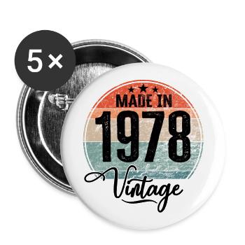 Millésime Fabriqué en 1978 Année de naissance 1978 Anniversaire - Lot de 5 grands badges (56 mm) - blanc - Devant