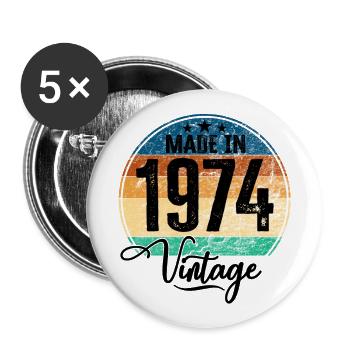 Vintage Made in 1974 Year of Birth 1974 Birthday - Buttons large 2.2''/56 mm (5-pack) - white - Front