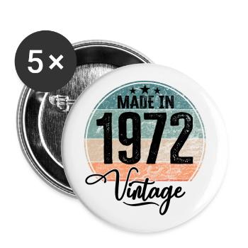 Millésime Fabriqué en 1972 Année de naissance 1972 Anniversaire - Lot de 5 grands badges (56 mm) - blanc - Devant