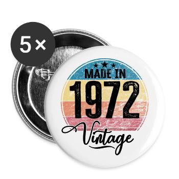 Millésime fabriqué en 1972 Année de naissance 1972 Anniversaire - Lot de 5 grands badges (56 mm) - blanc - Devant