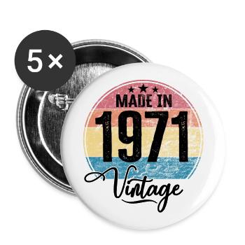 Vintage Made in 1971 Year of birth 1971 Birthday - Buttons large 2.2''/56 mm (5-pack) - white - Front