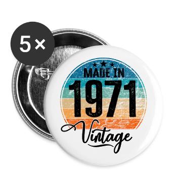 Vintage Made in 1971 Year of birth 1971 Birthday - Buttons large 2.2''/56 mm (5-pack) - white - Front