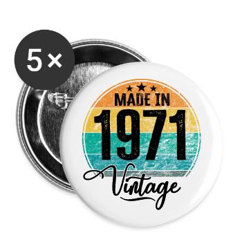 Vintage Made in 1971 Year of birth 1971 Birthday - Buttons large 2.2''/56 mm (5-pack) - white - Front