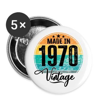 Vintage Made in 1970 Geburtsjahr 1970 Geburtstag - Buttons groß 56 mm (5er Pack) - Weiß - Vorne