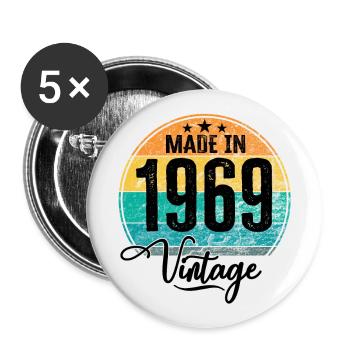 Millésime Fabriqué en 1969 Année de naissance 1969 Anniversaire - Lot de 5 grands badges (56 mm) - blanc - Devant
