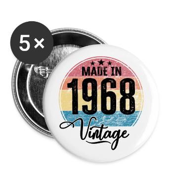 Millésime Fabriqué en 1968 Année de naissance 1968 Anniversaire - Lot de 5 grands badges (56 mm) - blanc - Devant