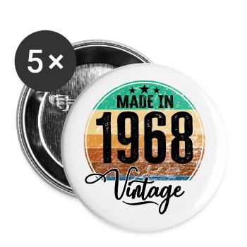 Millésime Fabriqué en 1968 Année de naissance 1968 Anniversaire - Lot de 5 grands badges (56 mm) - blanc - Devant