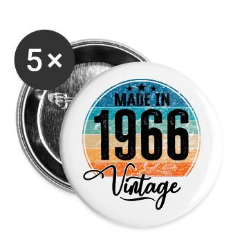 Vintage Fabriqué en 1966 Année de naissance 1966 Anniversaire - Lot de 5 grands badges (56 mm) - blanc - Devant