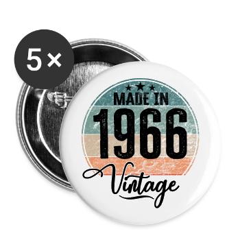 Millésime Fabriqué en 1966 Année de naissance 1966 Anniversaire - Lot de 5 grands badges (56 mm) - blanc - Devant