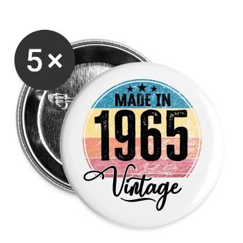 Millésime Fabriqué en 1965 Année de naissance 1965 Anniversaire - Lot de 5 grands badges (56 mm) - blanc - Devant