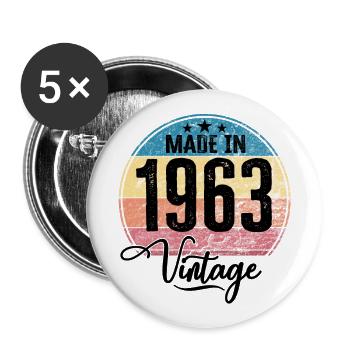 Vintage Made in 1963 Year of birth 1963 Birthday - Buttons large 2.2''/56 mm (5-pack) - white - Front