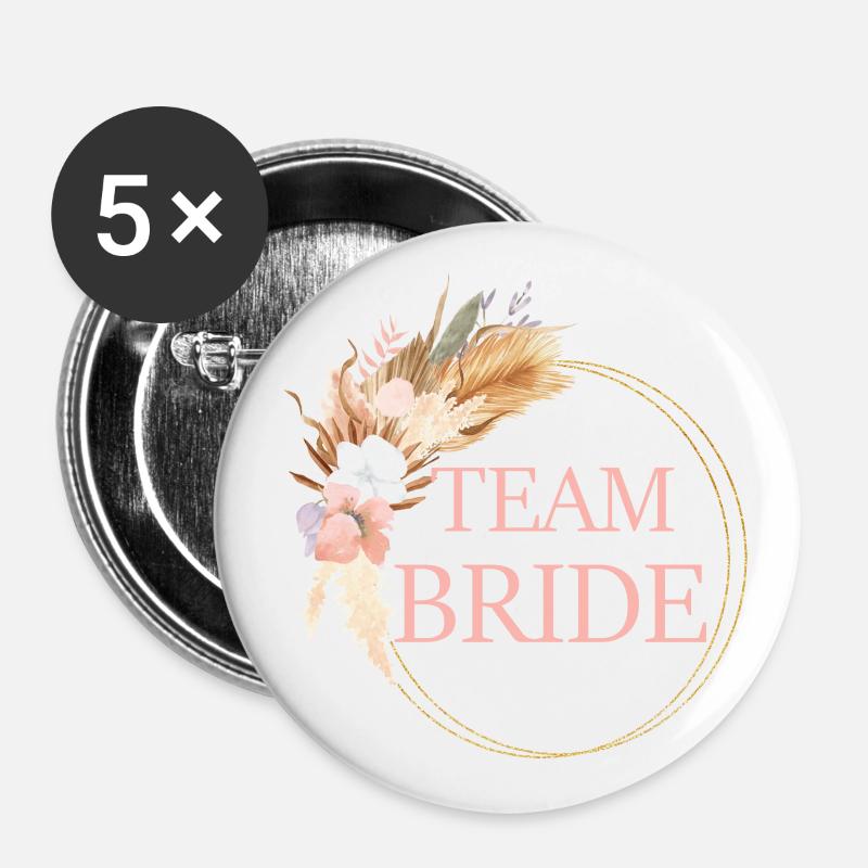 Team Bride! Boho Palmen Kranz - Buttons groß 56 mm (5er Pack) - Weiß