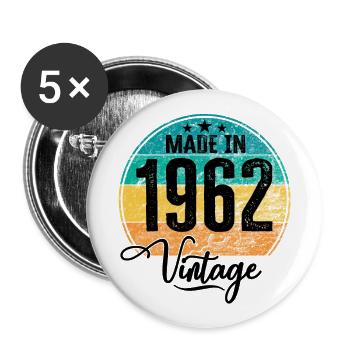 Vintage Made in 1962 Geburtsjahr 1962 Geburtstag - Buttons groß 56 mm (5er Pack) - Weiß - Vorne
