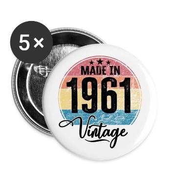Millésime fabriqué en 1961 Année de naissance 1961 Anniversaire - Lot de 5 grands badges (56 mm) - blanc - Devant