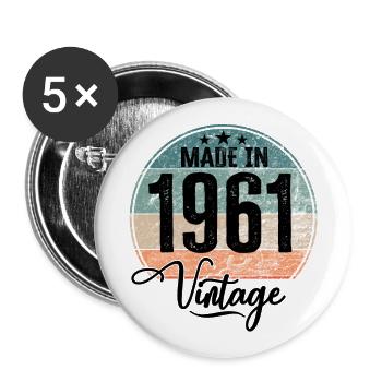 Millésime fabriqué en 1961 Année de naissance 1961 Anniversaire - Lot de 5 grands badges (56 mm) - blanc - Devant