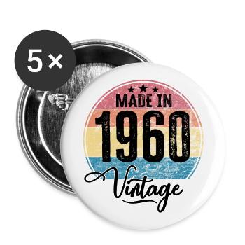 Millésime Fabriqué en 1960 Année de naissance 1960 Anniversaire - Lot de 5 grands badges (56 mm) - blanc - Devant