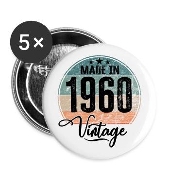 Millésime Fabriqué en 1960 Année de naissance 1960 Anniversaire - Lot de 5 grands badges (56 mm) - blanc - Devant