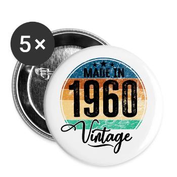 Millésime Fabriqué en 1960 Année de naissance 1960 Anniversaire - Lot de 5 grands badges (56 mm) - blanc - Devant