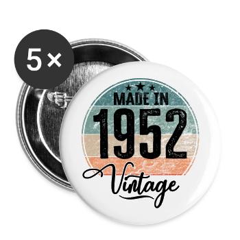 Vintage Made in 1952 Geburtsjahr 1952 Geburtstag - Buttons groß 56 mm (5er Pack) - Weiß - Vorne