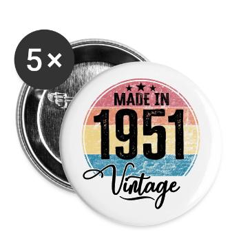 Vintage Made in 1951 Year of birth 1951 Birthday - Buttons large 2.2''/56 mm (5-pack) - white - Front
