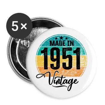 Vintage Made in 1951 Year of birth 1951 Birthday - Buttons large 2.2''/56 mm (5-pack) - white - Front