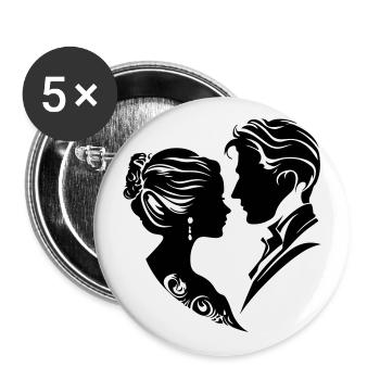 Ehepaar Hochzeit Silhouette - Buttons groß 56 mm (5er Pack) - Weiß - Vorne
