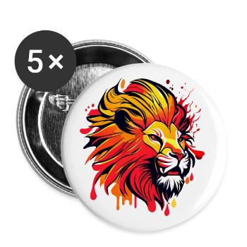 Tête de lion, signe du zodiaque - Lot de 5 grands badges (56 mm) - blanc - Devant