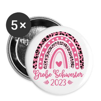 Große Schwester 2023 - Buttons groß 56 mm (5er Pack) - Weiß - Vorne