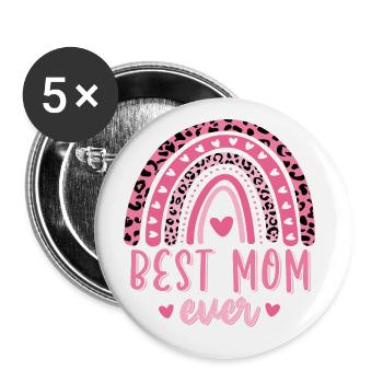 Beste Mama Mutter Muttertag Geschenk - Buttons groß 56 mm (5er Pack) - Weiß - Vorne